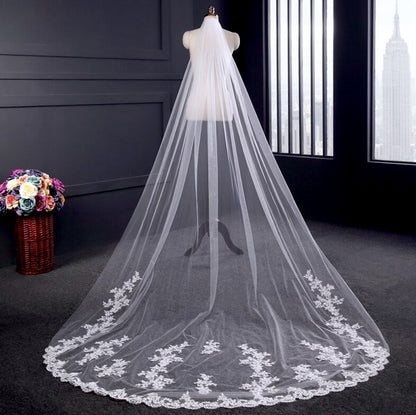 "Hailey" - Lace Edge Cathedral Bridal Veil - Available in White and Ivory