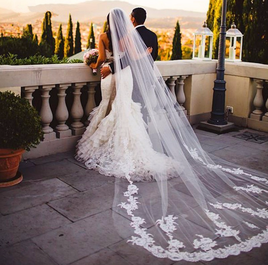 "Hailey" - Lace Edge Cathedral Bridal Veil - Available in White and Ivory