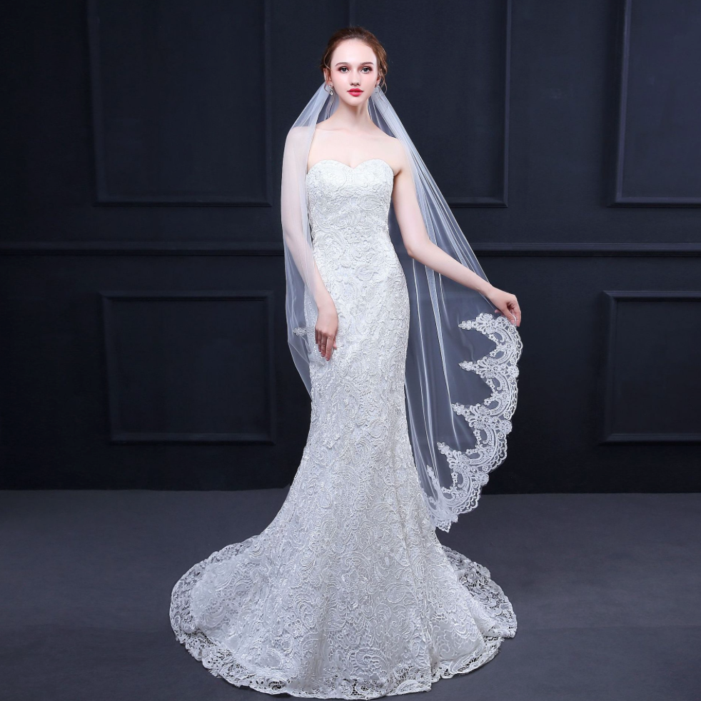 Sheila - Lace Edge Waltz Length Bridal Veil - Available in White and Ivory