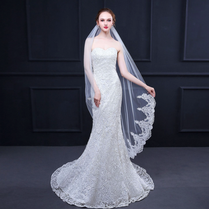 Sheila - Lace Edge Waltz Length Bridal Veil - Available in White and Ivory