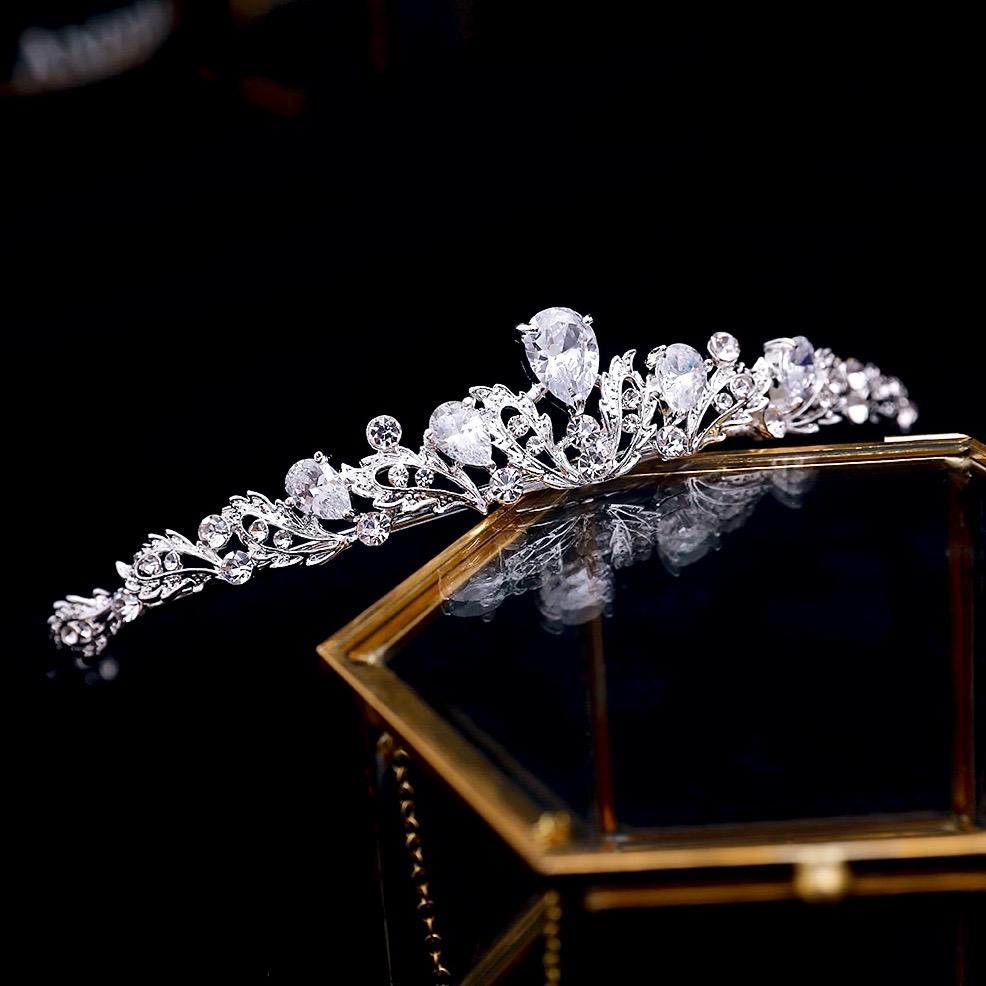 Joelle - Silver Cubic Zirconia 3-Piece Bridal Jewelry Set With Tiara