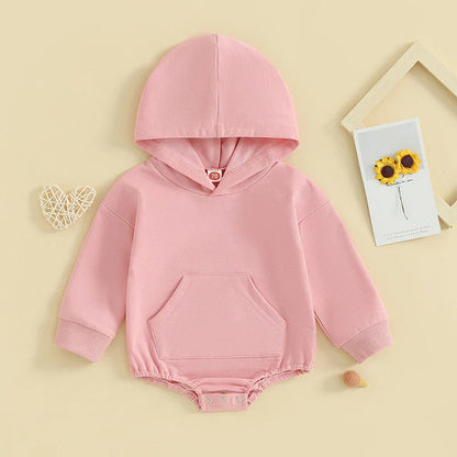 Baby Toddler Boy Girl Hoodie Bubble Romper Pocket Solid Color Long Sleeve