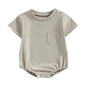 Baby Toddler Girls Boys Basics Bodysuit Short Sleeve Crew Neck Front Pocket Solid Summer Jumpsuit