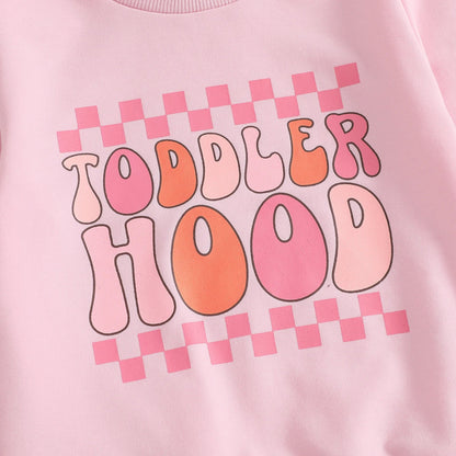Baby Toddler Girls 2Pcs Toddler Hood Outfit Letters Print Long Sleeve Crew Neck Top with Elastic Waist Pants Fall Clothes Jogger Set