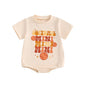 Baby Boys Girls Softball Mini Letter Baseball Print Romper Short Sleeve Round Neck Jumpsuit