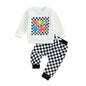 Baby Toddler Boys 2Pcs Mama's Boy Checkered Set Letter Print Long Sleeve Round Neck Top with Pocket Long Pants Outfit