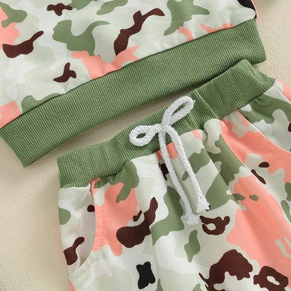 Baby Toddler Boys Girls 2Pcs Fall Clothes Camouflage Print Long Sleeve Top and Elastic Pants Outfit Set