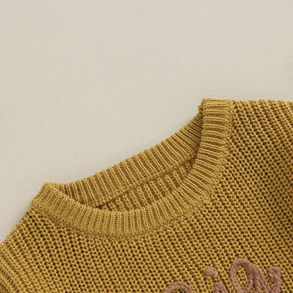 Toddler Kids Boys Sweaters Cotton Long Sleeve Letter Embroidery Big Brother Pullover Loose Knitwear Top