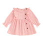 Baby Toddler Girls Autumn A-line Princess Poof Long Sleeve Crewneck Solid Color Button Dress
