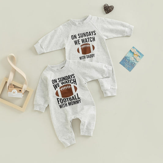 Infant Baby Girl Boy Romper On Sundays We Watch Football With Daddy Mommy Jumpsuit Long Sleeve Pants