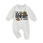 Baby Boy I'm The New Cowboy In Town Western Romper Letter Print Round Neck Long Sleeve Full Length Jumpsuit Fall
