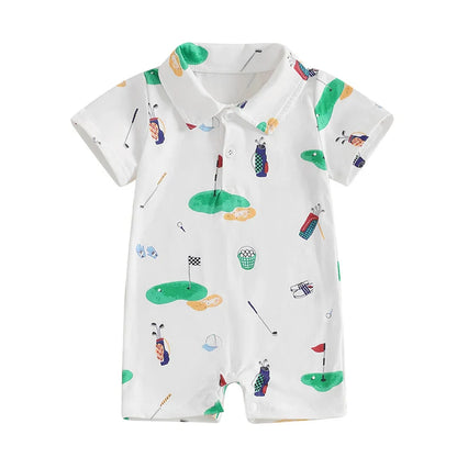 Baby Boy Girl Golf Romper Half Button-up Lapel Neck Short Sleeve Jumpsuit Summer Clothes