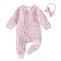 Baby Girls 2Pcs Outfit Frill Trim Long Sleeve Footed Jumpsuit Bow Headband Fall Set