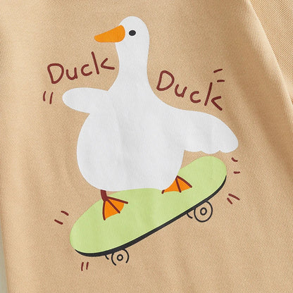 Baby Girl Boy Romper Duck Duck Letter Skateboarding Goose Print Long Sleeve Jumpsuit