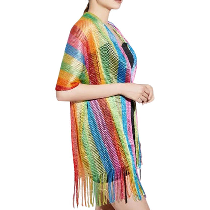 Shimmer Mesh Pride Scarf Wrap in Rainbow Stripe | Unisex Summer Shawl LGBTQ Pride