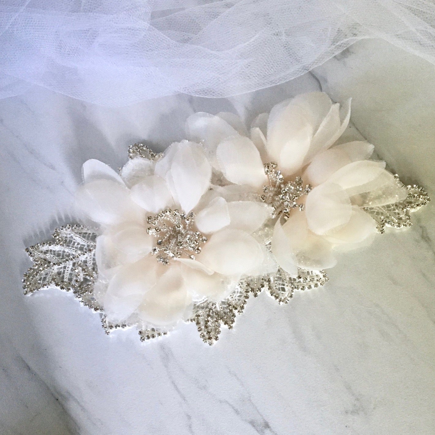 Jenna - Silk Flowers Crystal Bridal Belt/Sash