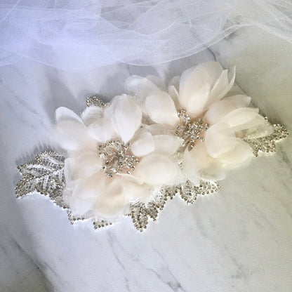 Jenna - Silk Flowers Crystal Bridal Belt/Sash