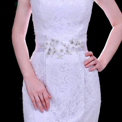 Bernadette - Silk Flowers Crystal and Pearl Bridal Belt/Sash