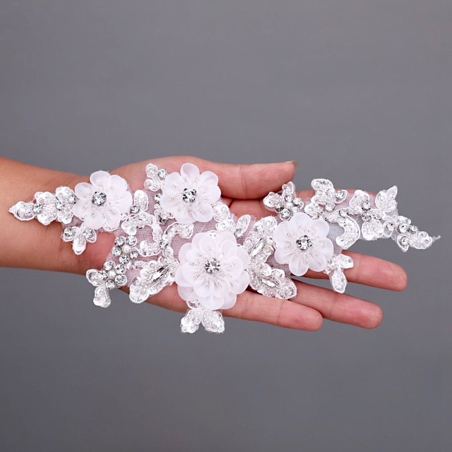 Bernadette - Silk Flowers Crystal and Pearl Bridal Belt/Sash
