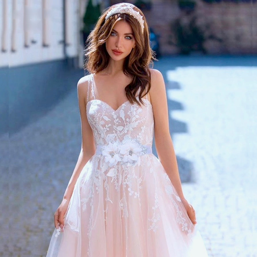 Jenna - Silk Flowers Crystal Bridal Belt/Sash
