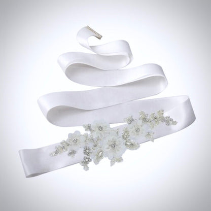 Bernadette - Silk Flowers Crystal and Pearl Bridal Belt/Sash