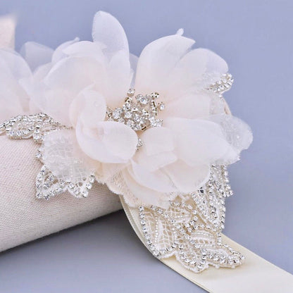 Jenna - Silk Flowers Crystal Bridal Belt/Sash