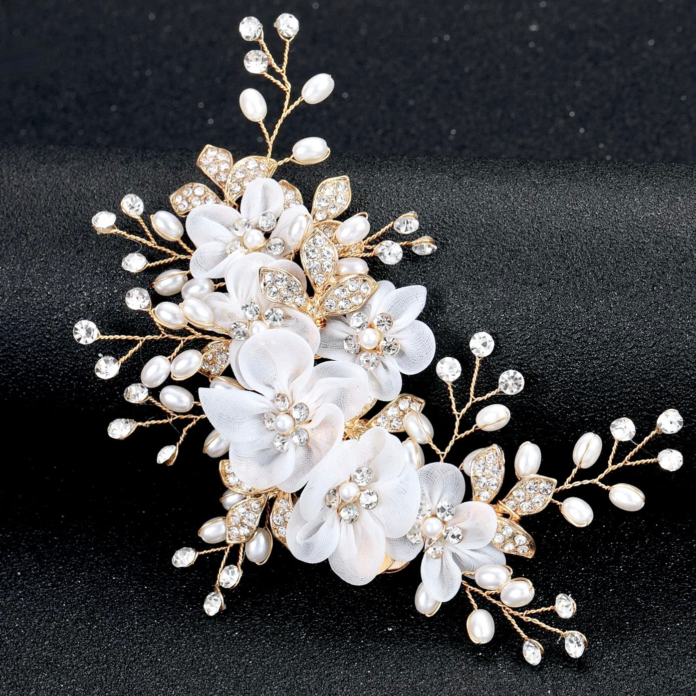 Cameron - Silk Flower Bridal Hair Clip - Available in Silver and Gold