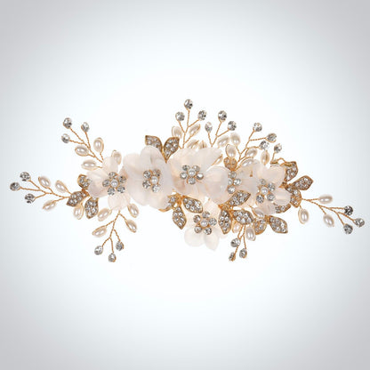 Cameron - Silk Flower Bridal Hair Clip - Available in Silver and Gold