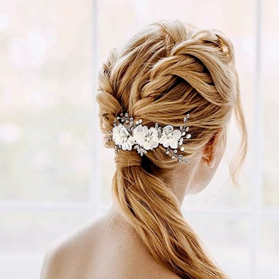 Rylee - Floral Pearl and Crystal Bridal Hair Clip