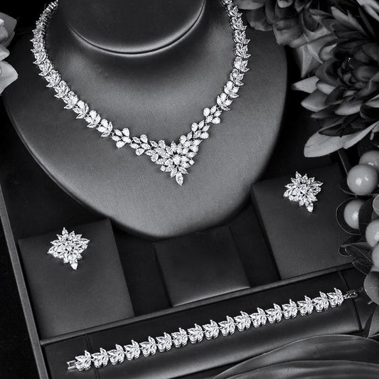 Lausanne - Silver Cubic Zirconia Bridal Three-Piece Jewelry Set
