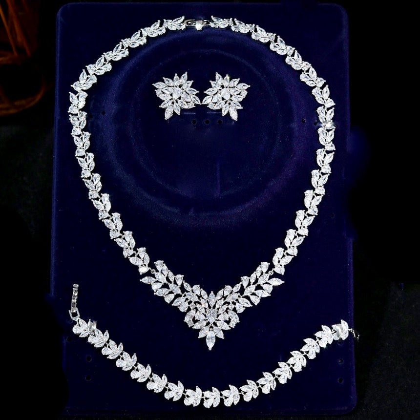 Lausanne - Silver Cubic Zirconia Bridal Three-Piece Jewelry Set