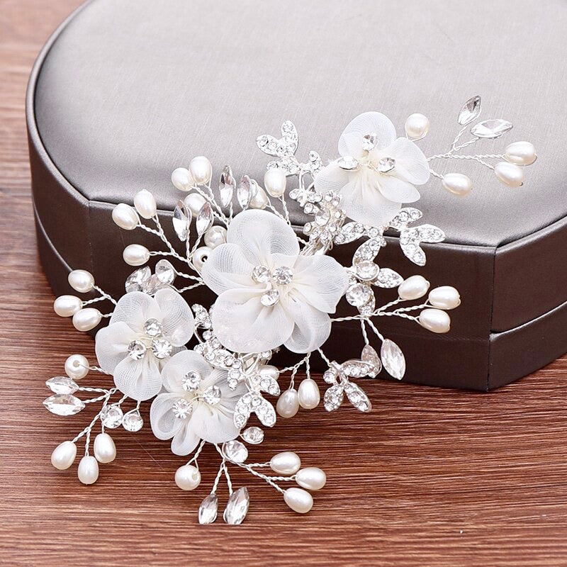 Danielle - Silver Pearl and Crystal Bridal Hair Comb/Clip