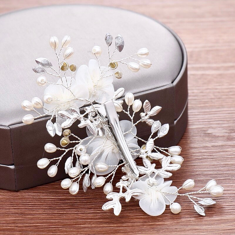 Danielle - Silver Pearl and Crystal Bridal Hair Comb/Clip