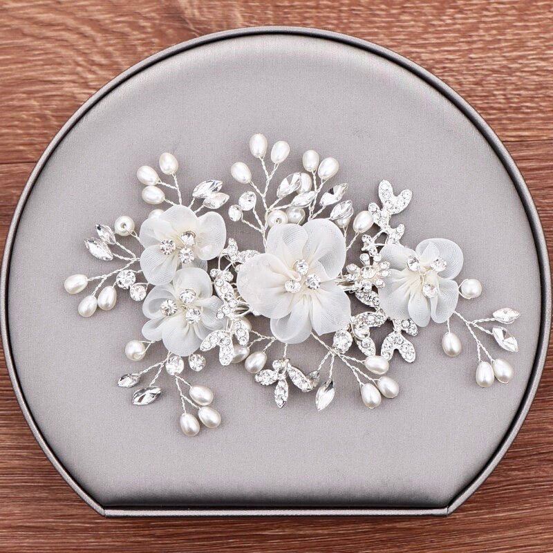 Danielle - Silver Pearl and Crystal Bridal Hair Comb/Clip