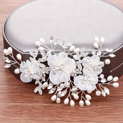 Danielle - Silver Pearl and Crystal Bridal Hair Comb/Clip