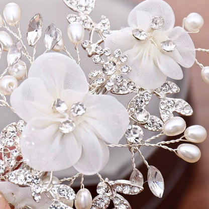 Danielle - Silver Pearl and Crystal Bridal Hair Comb/Clip