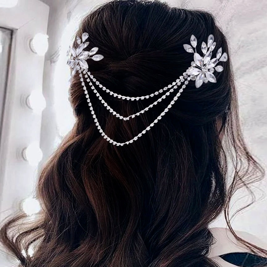 Christine - Crystal Bridal Hair Drape - Available in Silver and Gold