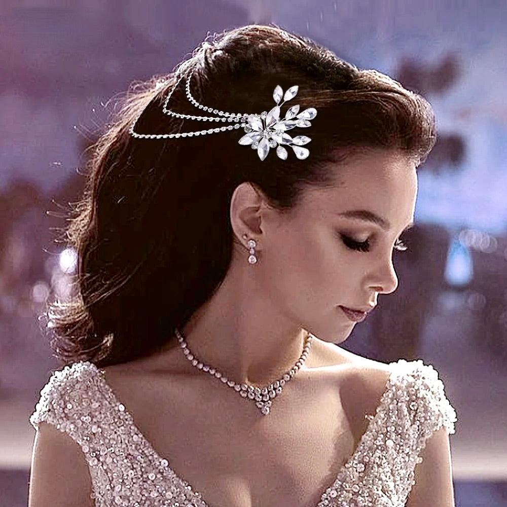 Christine - Crystal Bridal Hair Drape - Available in Silver and Gold