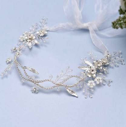 "Avala" - Silver Bridal Headband / Hair Vine