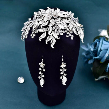 Berry - Silver Crystal Bridal Headdress and Earrings Set