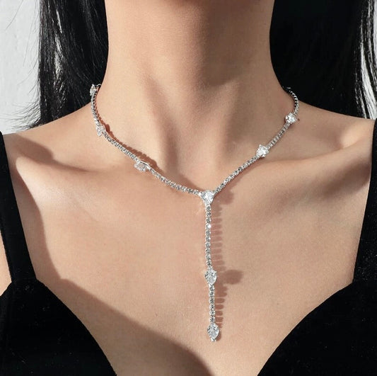 Avanah - Silver CZ Bridal Lariat Necklace