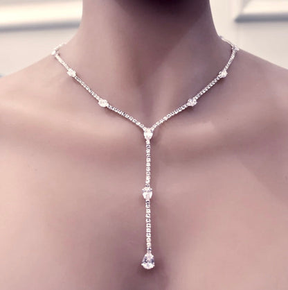 Avanah - Silver CZ Bridal Lariat Necklace