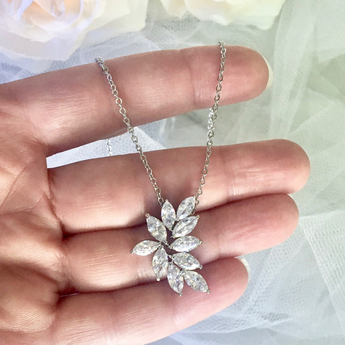 Poppy - Cubic Zirconia Bridal Necklace - Available in Silver, Rose Gold and Yellow Gold