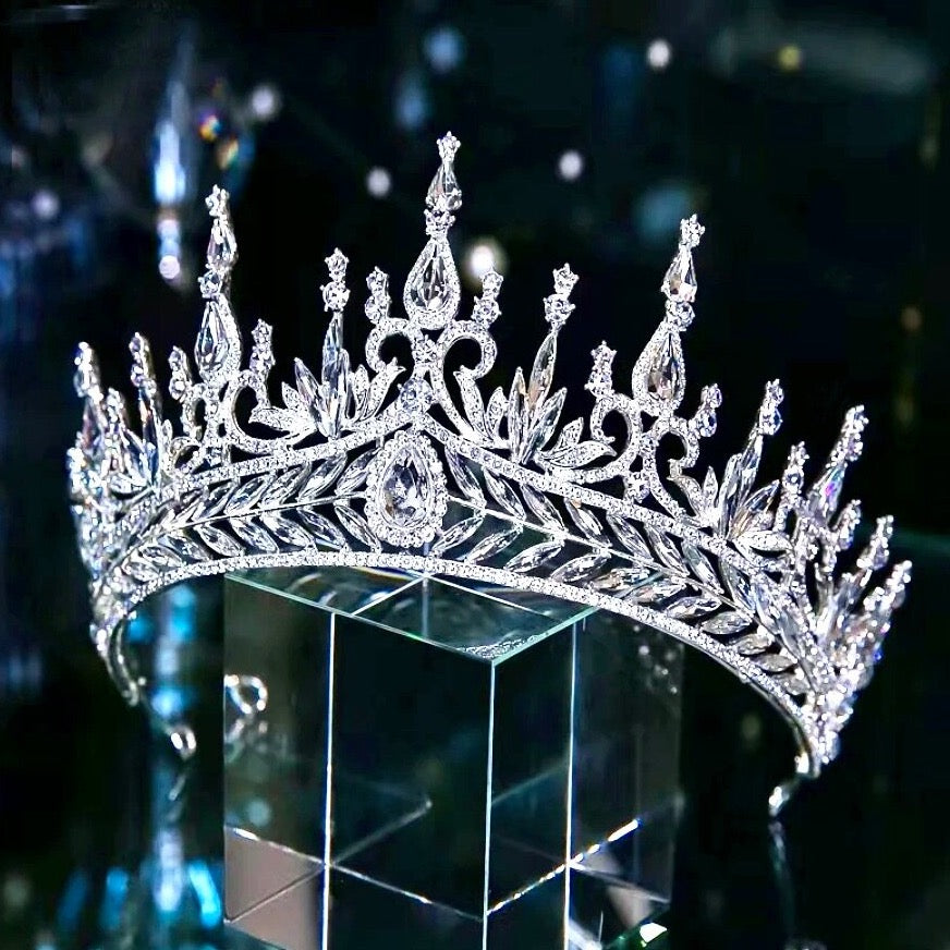 Teyana - Cubic Zirconia Tall Bridal Tiara - Available in Silver and Gold