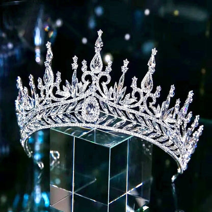Teyana - Cubic Zirconia Tall Bridal Tiara - Available in Silver and Gold