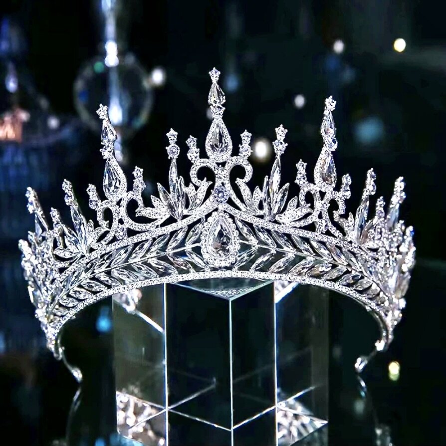 Teyana - Cubic Zirconia Tall Bridal Tiara - Available in Silver and Gold