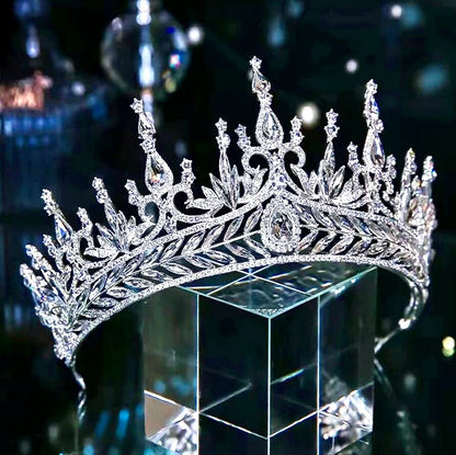 Teyana - Cubic Zirconia Tall Bridal Tiara - Available in Silver and Gold