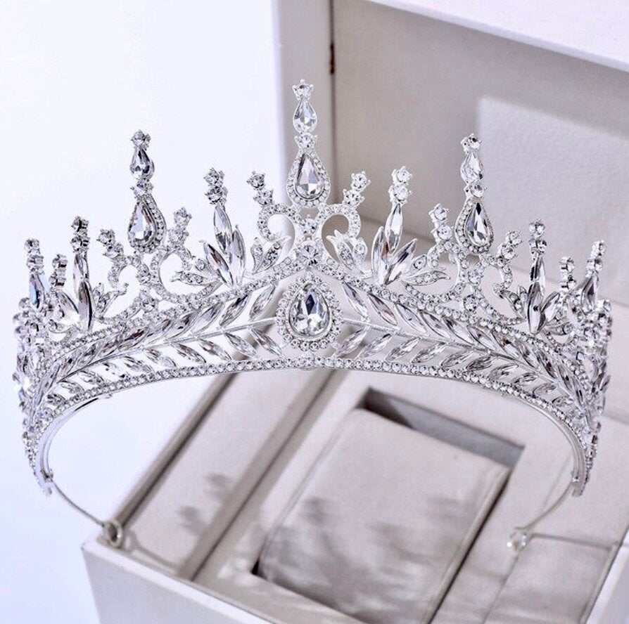 Teyana - Cubic Zirconia Tall Bridal Tiara - Available in Silver and Gold