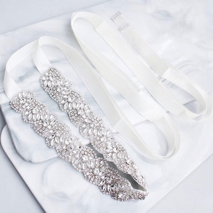 Portia - Silver Crystal Bridal Belt/Sash