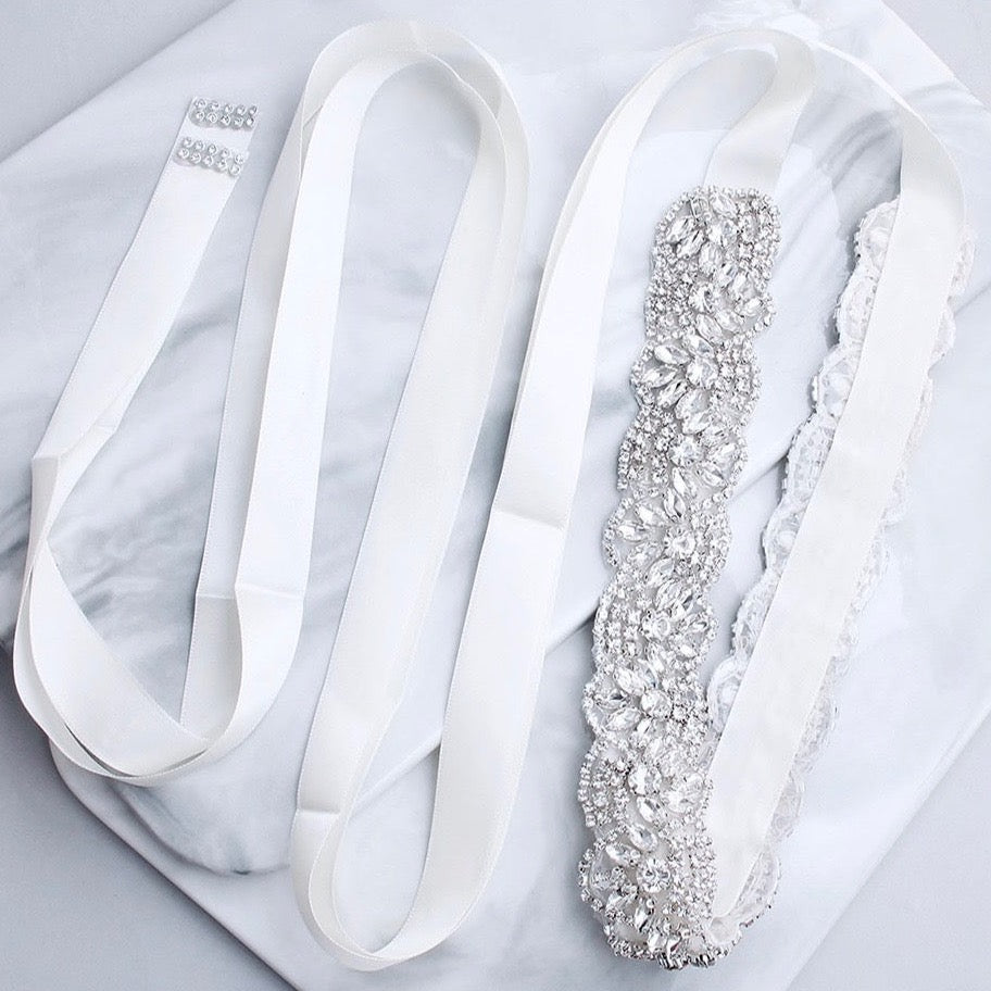 Portia - Silver Crystal Bridal Belt/Sash
